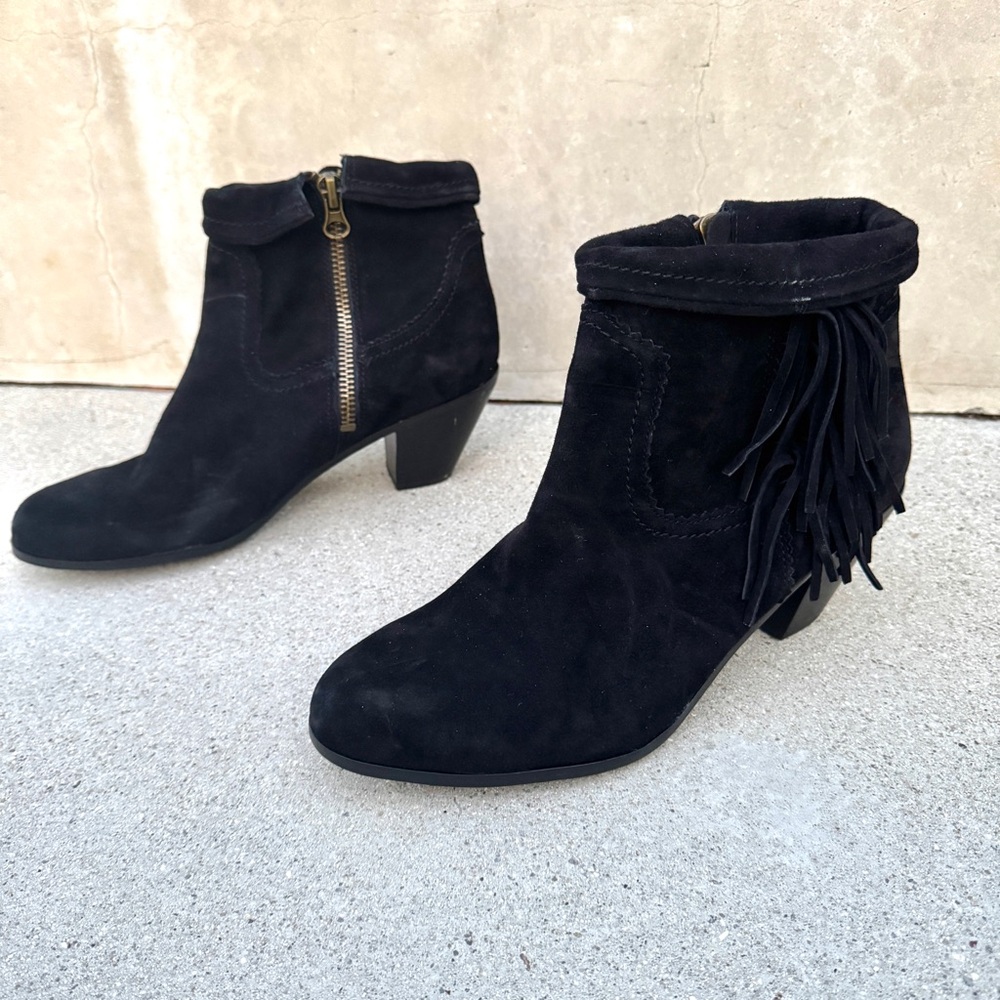 Sam Edelman Louie Ankle BOOTS black suede Fringe Bootie Boot new 13 western zip - Picture 7 of 12
